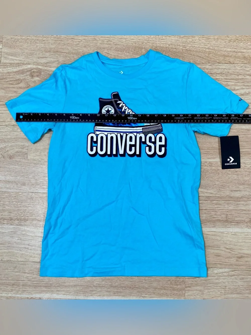 Converse T-Shirt Boys XL Bleached Cyan Blue Short Sleeve Chuck Taylor Tee Shirt